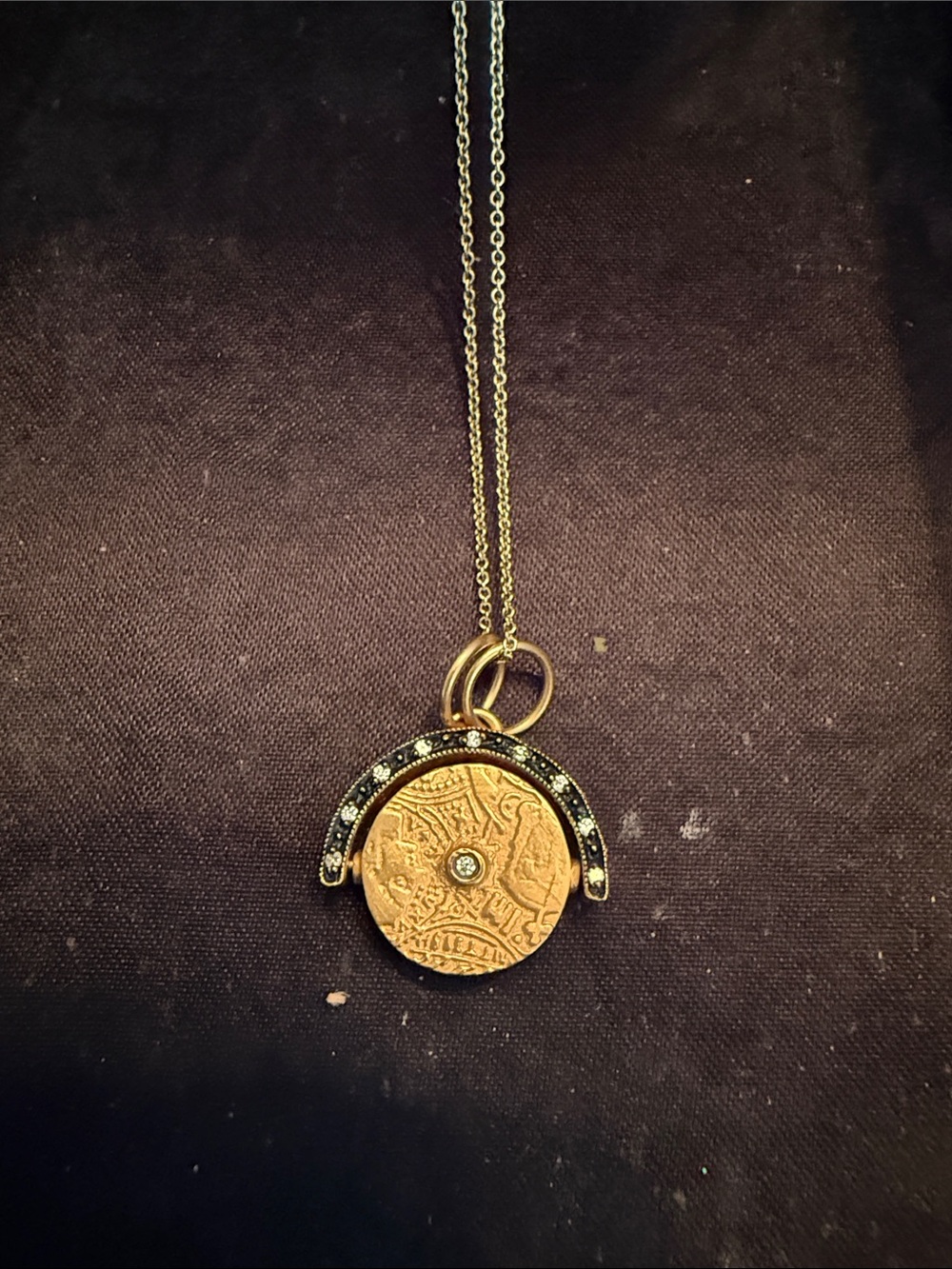 Gold reversible Blue Lapis and Diamond Pendant